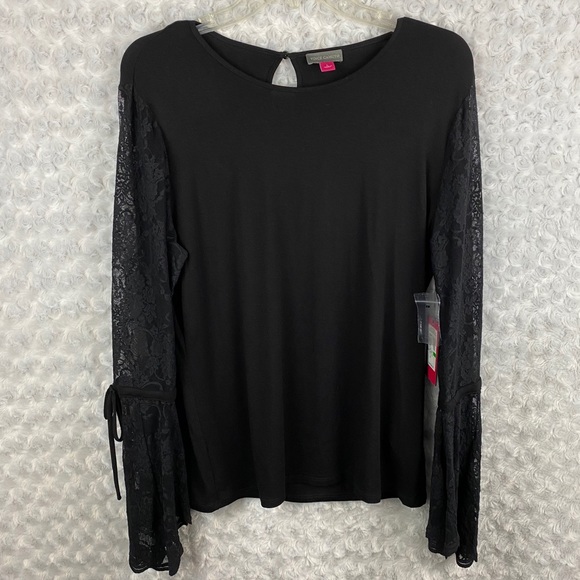 NWT Vince Camuto Lace Bell Sleeve Top Black - Picture 3 of 14